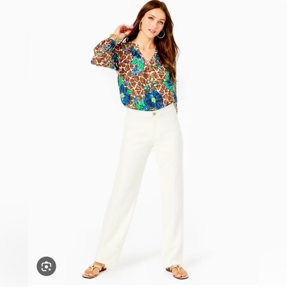 NWT $198 Lilly Pulitzer Lyndie High Rise 32" Coconut Pants Winter White Size 8 - Picture 2 of 13